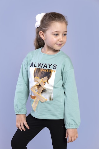 Toontoy Kids Toontoy Kız Çocuk Baskılı Kol Ucu Lastikli Tişört Yeşil