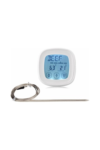 Yaleker Beyaz Dokunmatik Ekranlı Mutfak Termometresi - Isı Ölçer, Zamanlayıcı, Su Geçirmez Prob Sn124 - Pil Dahil Değil