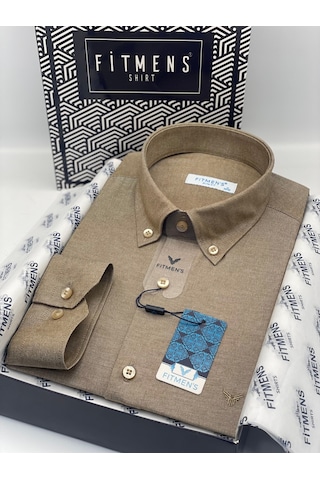 Slim Fit Uzun Kol Pamuklu Hediye Kutulu Kolay Ütülenebilir Erkek Gömlek Fs-002225 - Kahverengi-2806