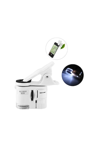 Hpy Pazar 60x Led Işıklı Telefon Dijital Mikroskobu Evrensel Klipsli Lens