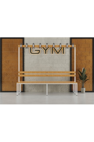 Ayakkabılıksız 6 Ayaklı Çift Taraflı Bank, Kanca Şeritli Bank, 18 Kanca, 200x85x170 Cm, Spor Bankı