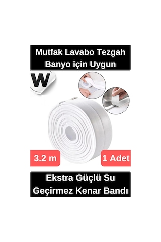 Premium Su Geçirmez Sızdırmaz Yalıtım Küf Banyo Mutfak Lavabo Beyaz Kenar Şerit Bant 3.2m 1 Adet