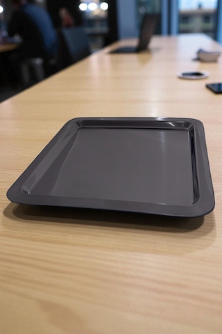 6'lı Metal Sade Sunum Tepsi Seti Paslanmaz Parlak Kare 22 Cm Gümüş