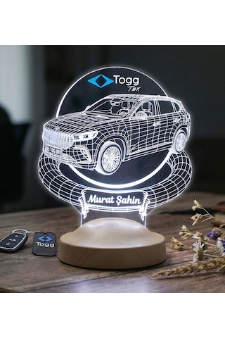 Togg T10x Araba Kişiye Özel 3d Led Lamba, Togg Hediyesi, Elektrikli Araba Tutkunlarına İsimli Masa Lambası