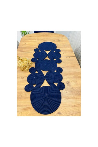 Jüt, Hasır,sarmal Model, Dekoratif Masa Örtüsü, Runner 40x110 Cm, Sehpa Örtüsü, Bohem Tarzı Lacivert Lacivert