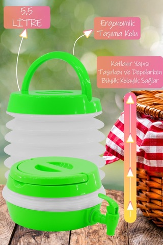 Musluklu Katlanır Su Bidonu Outdoor Akordiyon Kamp Çeşme Piknik Damacana İçecek Şişesi Kova Yeşil