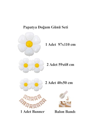 Happy Birthday Banner Ve 5 Li Papatya Folyo Balon Seti Parti Kutlama Seti Beyaz - Sarı