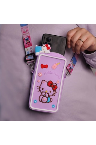 Hello Kitty Silikon Çantaaskılı Telefonluk-1822 Altın