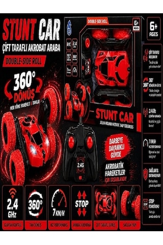 Uzaktan Kumandalı 360 Dönen Şarjlı Akrobat Stunt Car Araba Kırmızı
