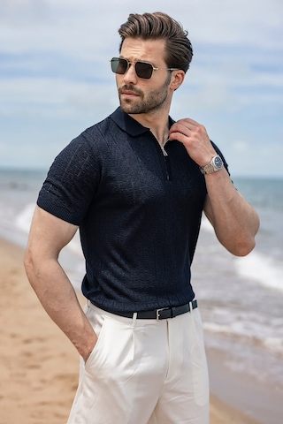 Madmext Lacivert Regular Fit Polo Yaka Triko Erkek Tişört E7503