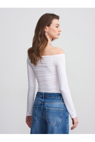 Dilvin 32675 Omuzları Açık Top-beyaz