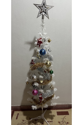 120 Cm Beyaz Yılbaşı Çam Ağacı Seti Süs+led Işık+tepelik