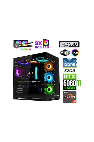 Xaser Nova-X150 R5-7600 32 GB 1 TB M.2 NVMe SSD 16 GB RTX5060Ti Free Dos Masaüstü Oyuncu Bilgisayarı