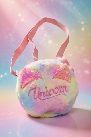 Mollycrush Kız Çocuk Unicorn Yazı Tasarımlı Hediye Peluş Çanta Ayarlanabilir Askılı Renk Geçişli Model Çok Renkli