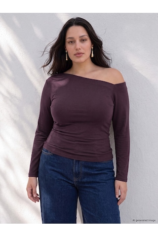 Lcw Curve Mor Büyük Beden Kayık Yaka Bluz