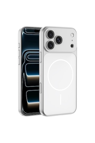 Zore Apple iPhone Uyumlu 17 Pro Max Kılıf Omsy M-safe Şarj Özellikli Kamera Korumalı Spark Kapak - Gümüş