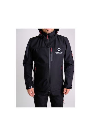 Outdo Premium Softshell Çıkarılabilir Kapüşonlu Mont Rüzgar Geçirmez Su İticidir Siyah Siyah