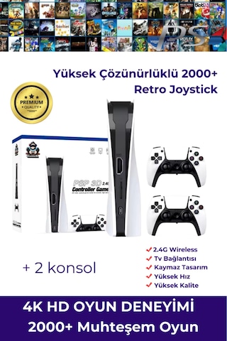Taşınabilir Çift Kol 30.000 Atari Oyunlu 2.4g Kablosuz Oyun Konsolu 4k Game Stick Retro Konsol
