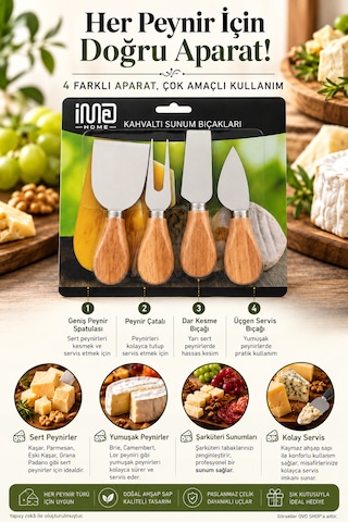 Bambu Peynir Bıçağı 4'lü Set Kahverengi