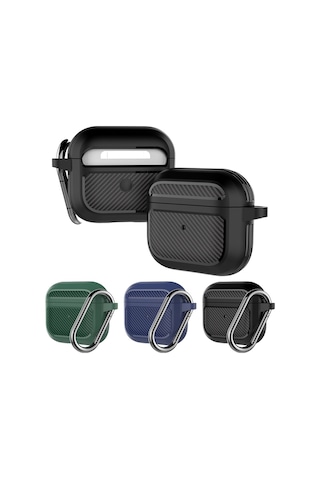 Karbon Fiber Tpu Kalınlaştırmak Darbeye Dayanıklı Kulaklık Koruyucu Kılıf Airpods Uyumlu 3 İçin Kanca İle Mavi