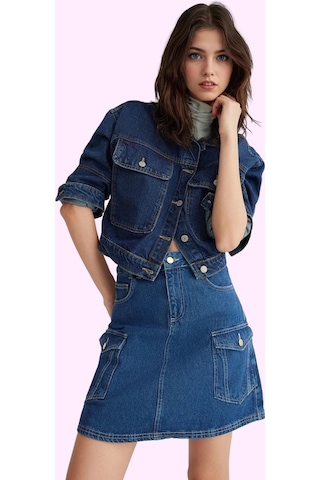 Frm Kadın Pamuklu Denim Kargo Cepli Mini Etek Rahat Günlük Stil Hafta Mavi