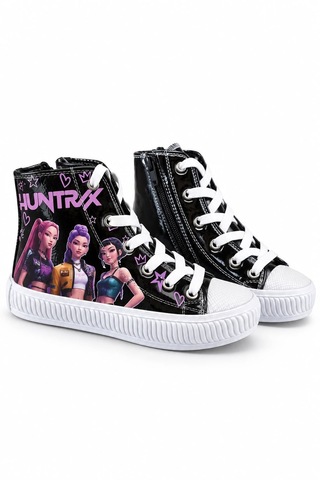 Nese Shoes Hunterix & Huntrx Temalı Kız Çocuk Spor Ayakkabı, Sneaker, Fermuarlı Ve Bağcıklı Siyah