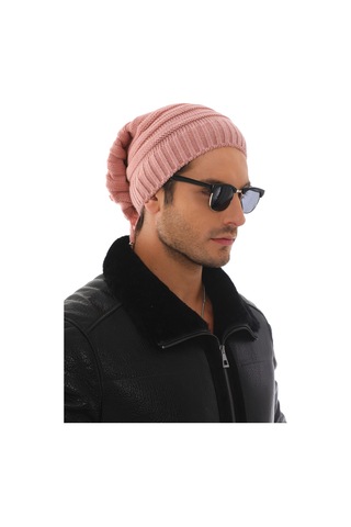 Ritagarcia Unisex Arkası İpli Büzgülü Triko Bere Kışlık Dökümlü Slouchy Beanie Bere Pudra