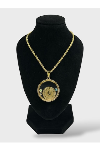 Arnes Jewelry Çelik Çeyrek Altın Takılabilir Nazar Boncuklu Kolye Ar607nes Gold