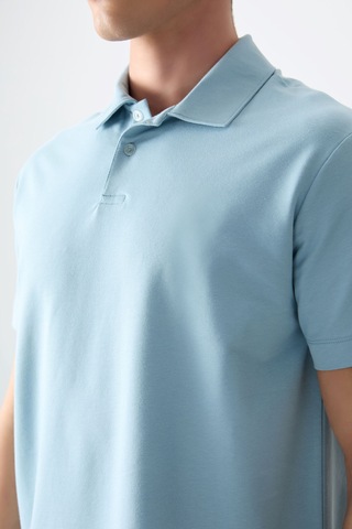 Açık Mavi Pamuklu Kalın Yumuşak Dokulu Polo Yaka Oversize Fit Basic Erkek T- Shirt - 88381 Açik Mavi