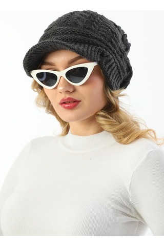 Siperli Çift Kat Antrasit Triko Örme Bere Antrasit