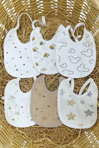 12 Adet Bebewini %100 Organik Pamuklu Çift Katlı Bebek Önlük Ekru