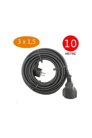 Tek-iş 10 Metre Uzatma Kablosu 3 X 1,5 Mm Ttr Bakır Kablo Erkek Fiş Dişi Fiş Baskılı Seyyar Ara Kablo Diğer