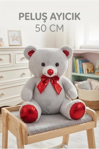 Papyonlu Gri Ayı 50cm Sevimli Konforlu: Peluş Uyku Yastığı Ve Sarılma Arkadaşı Dekoratif Oyuncak