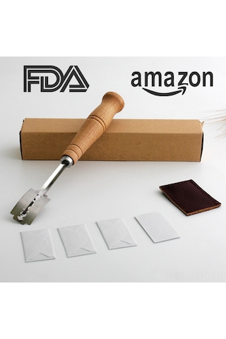 Geeroyoo 304 Çelik Ahşap Saplı Ekmek Dilimleme Aracı, Ekmek Kesici + 5 Bıçak + Kutusu, Ev Kullanıma Uygun, Dayanıklı Ve Kolay Kullanım Haki