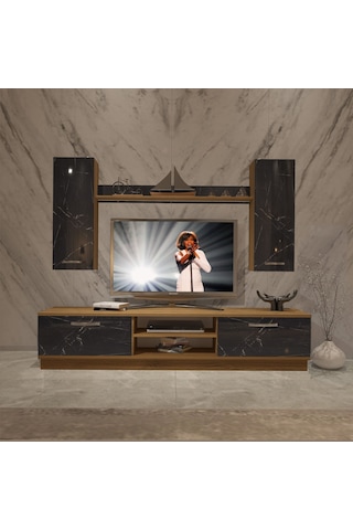 Decoraktiv Eko 5db Mdf Dvd Tv Ünitesi Tv Sehpası Pera - Siyah Mermer