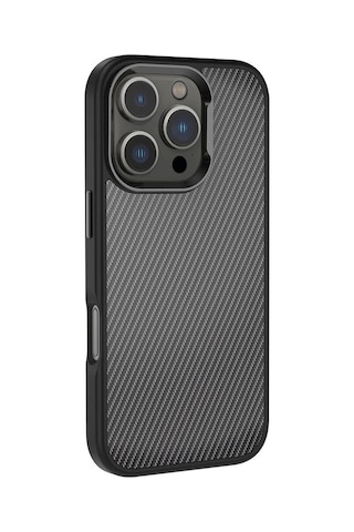 iPhone Uyumlu 16 Pro Max Kılıf Karbon Fiber Görünümlü Parlak Kamera Çerçeveli Redclick Venus Kapak - Siyah