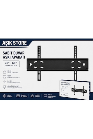 Sabit Tv Askı Aparatı 32-65 İnç Universal Tv Duvar Askısı Vesa 600x400 50 Kg Lcd Led Oled Qled Metal Gövde