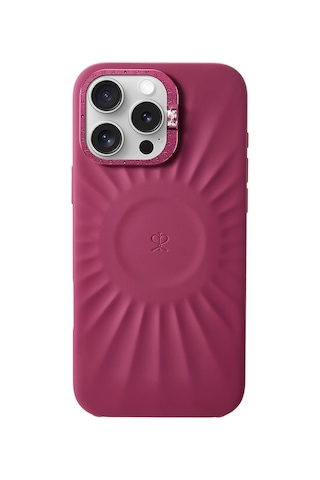 Apple Uyumlu iPhone 16 Pro Max Kılıf Kabartma Metal Kamera Çerçeveli Pynana Starlight Serisi Kapak Bordo Bordo
