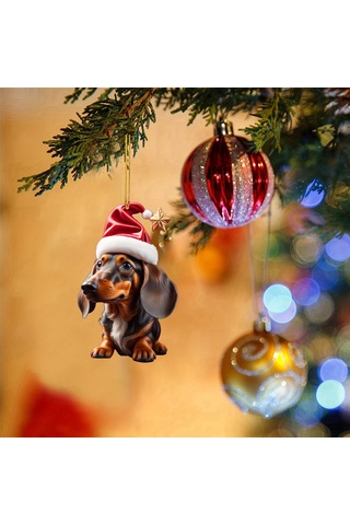 Ranyeek Akrilik Sosis Köpek Dikdörtgen Askı, Noel Ağacı Araç Dekorasyonu, Festivite Parti Dekoru, 1 Adet