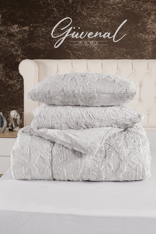 Vome Çantalı Jakarlı Çift Taraflı Wellsoft 230 X 250 Cm Battal Boy Yorgan Seti 1 Yorgan + 2 Yastık Kılıfı Yumuşak Dokulu Kabarık Kışlık Yorgan Çeyizlik Gri