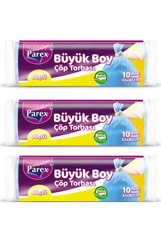 Güçlü Çöp Torbası Büyük Boy 10'lu 65 X 80 Cm Üçlü Set