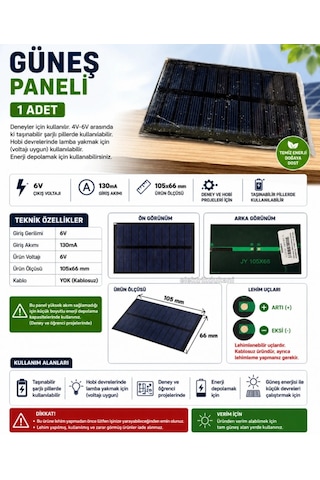 69x100mm 6 Volt - 0.8 Watt - 0.13a Solar Pil Güneş Paneli