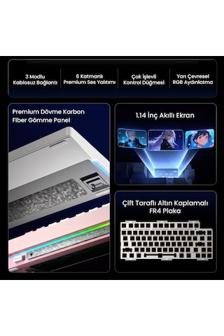Aula Nova75 Mekanik Rgb Klavye Tkl Star Vector Switch Tri Mode Kablosuz Makrolu Hot Swap Gaming Oyuncu Klavyesi Gri