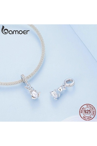 Bamoer 925 Ayar Gümüş Tavşan Kolye Uçları Doğal İnci Boncuk Kadınlar İçin Bilezik Ve Kolye Dıy Güzel Takı Gümüş