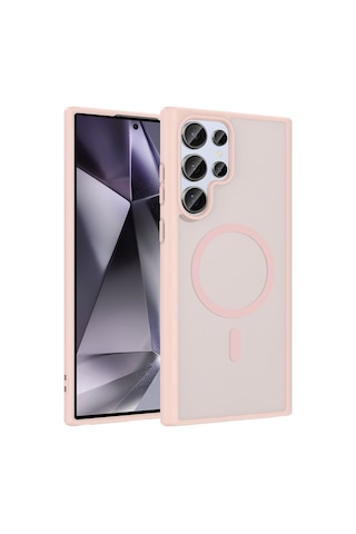 Zore Samsung Galaxy Uyumlu S22 Ultra Kılıf M-safe Şarj Özellikli Zore Babet Kapak - Pembe