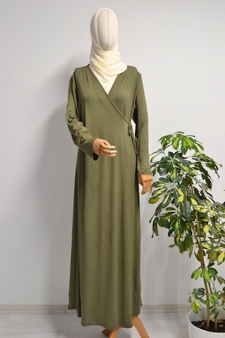Kadın Yandan Bağlamalı Pamuklu Penye Namaz Elbisesi 38-48 Beden Yeşil