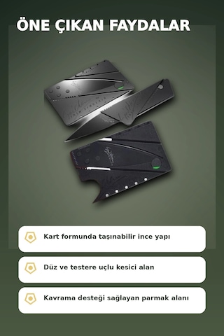 Kredi Kartı Boyutunda Katlanabilir Güvenlik Bıçağı Çift Uçlu Cüzdan Tipi Kamp Çakı Rekli