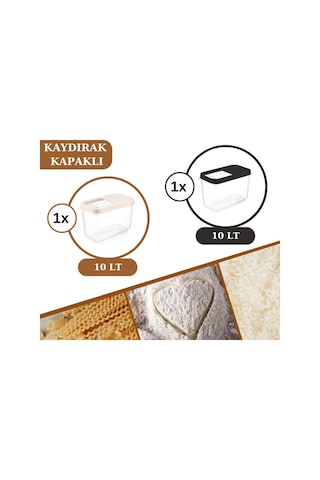 Flosoft 10 L Un Bakliyat Erzak Saklama Kabı Deterjan Kutusu 2’Li Set Füme+Krem