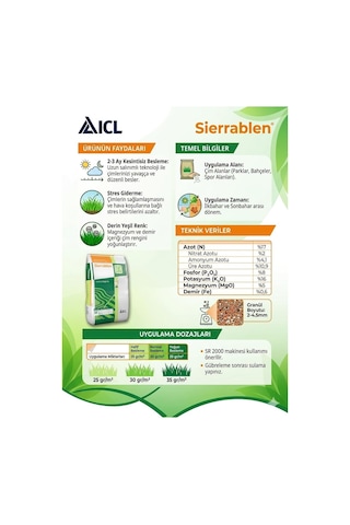 Sierrablen 17-8-16+5mgo+fe Kontrollü Salınımlı Çim Gübresi 2-3 Ay 25 Kg 0,250