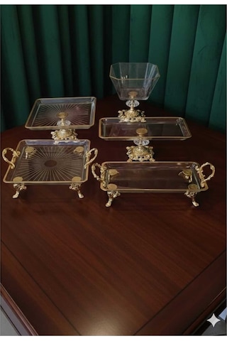 Çnr Home Collection 5 Parça Gold Klasik Ayakli Sunum Seti Gold